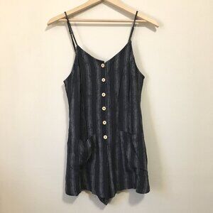 ILLA ILLA Strappy Button Down Rayon Engineer Striped Romper